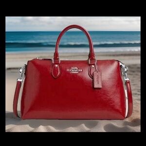 New Coach Georgia Red Patent Leather Satchel Crossbody Tote Bag